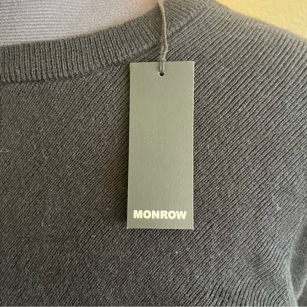 NWT Monrow Black Cotton Cashmere Long Sleeve Fit & Flare Knit Mini Sweater Dress - Picture 7 of 9